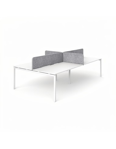 Set de cloisons acoustiques NOVA Fabric pour bench 4 postes en tissu gris clair.