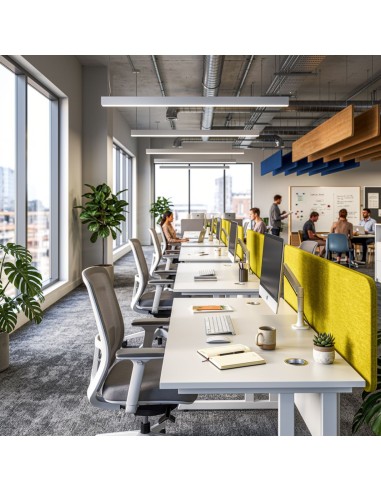 Écran de bureau OPTIMA en tissu installé sur un poste de travail en entreprise à Lausanne.