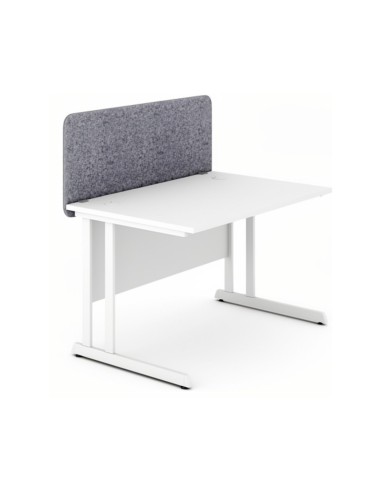 Cloison de bureau Optima textile gris installée sur bureau droit blanc.