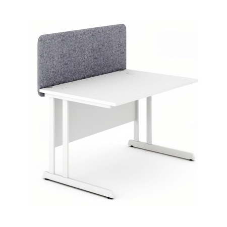 Cloison de bureau Optima textile gris installée sur bureau droit blanc.