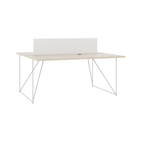 Bureau bench double AIR bois piètement filaire blanc et passe-câbles intégrés - séparations en plexiglas