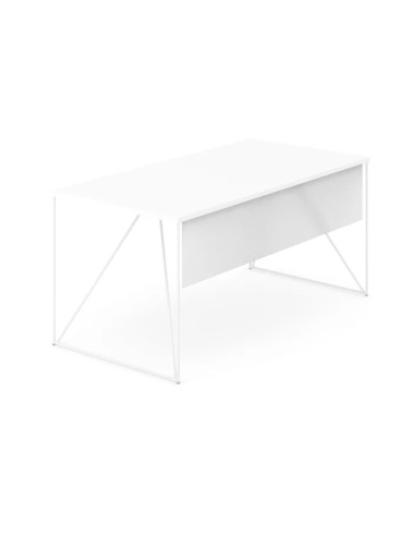 Voile de fond AIR blanc pour bureau design avec piètement filaire blanc.