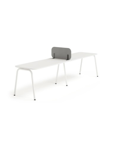 Écran central mobile acoustique ROUND PET gris pour bench linéaire.