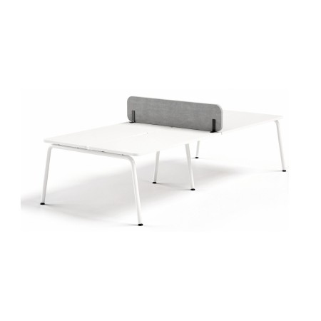 Écran acoustique mobile central ROUND PET gris pour bench double blanc.