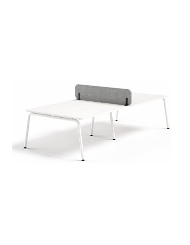 Écran acoustique mobile central ROUND PET gris pour bench double blanc.