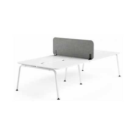 Écran acoustique mobile ROUND PET gris pour bench double blanc avec séparation haute en PET.