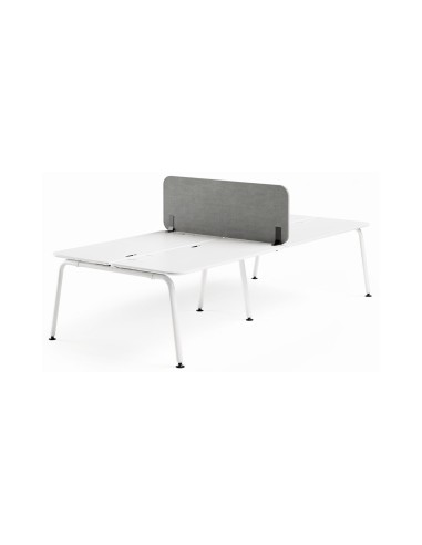 Écran acoustique mobile ROUND PET gris pour bench double blanc avec séparation haute en PET.