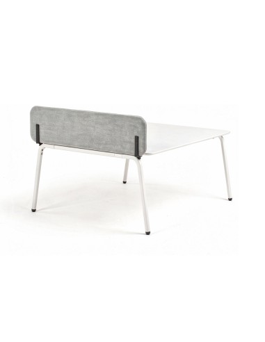 Écran latéral acoustique Round Pet gris en feutre PET avec coins arrondis et fixations clamp noires.