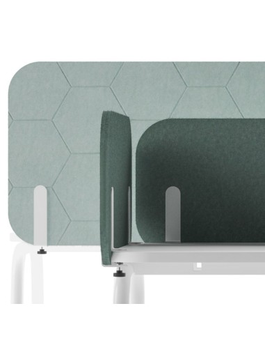 Écran latéral PET acoustique pour bench double, fixations clamp, motifs au choix ROUND PET.