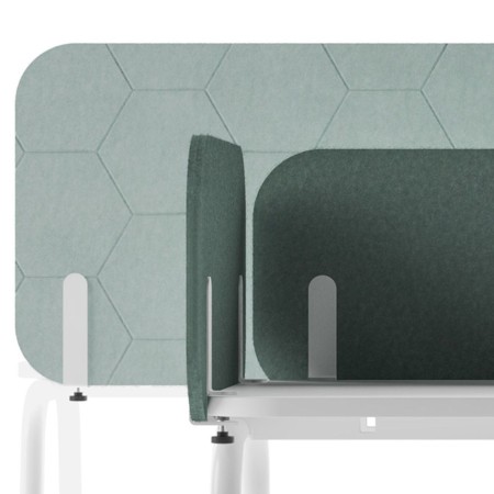 Écran latéral PET acoustique pour bench double, fixations clamp, motifs au choix ROUND PET.