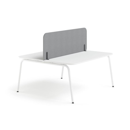 Écran acoustique central haut Round Pet gris en feutre PET avec coins arrondis.
