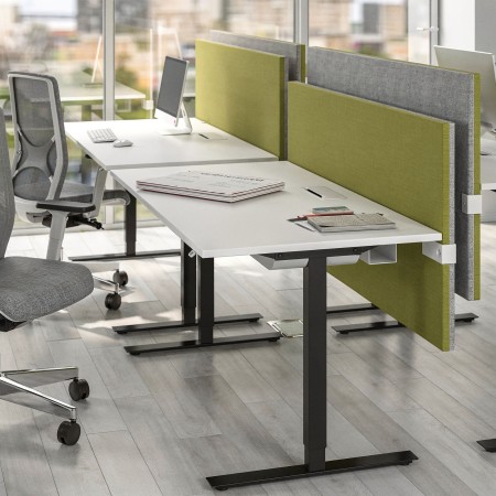 Cloison acoustique tissu H740, bicolore vert et gris design MODUS dans un bureau collaboratif à Zürich.