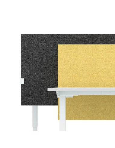 Séparation acoustique de bureau MODUS en tissu jaune et noir pour espaces de travail partagés.