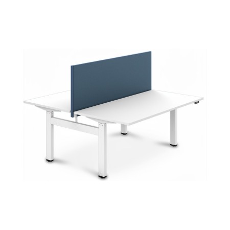Cloison acoustique MODUS classe C pour bench MOTION avec fixation centrale et tissu bleu.