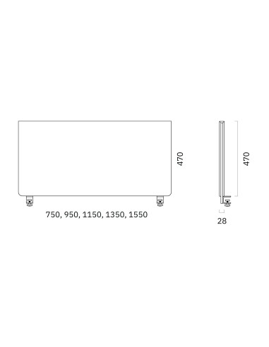 Dimensions du panneau acoustique central pour bureau double bench ZEDO PET.