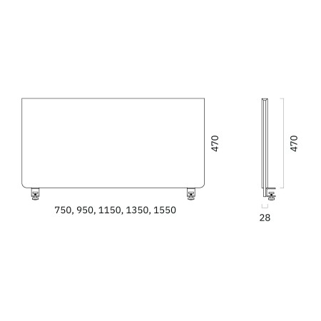 Dimensions du panneau acoustique central pour bureau double bench ZEDO PET.