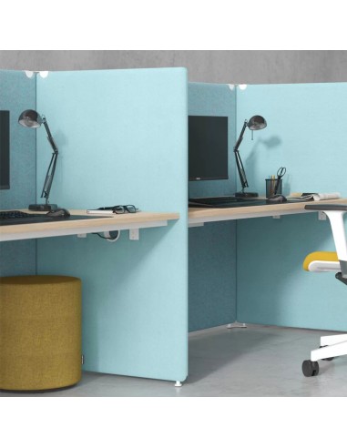 Bureau acoustique 2 postes côte à côte MY SPACE pour open space en bleu.