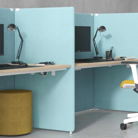 Bureau acoustique 2 postes côte à côte MY SPACE pour open space en bleu.