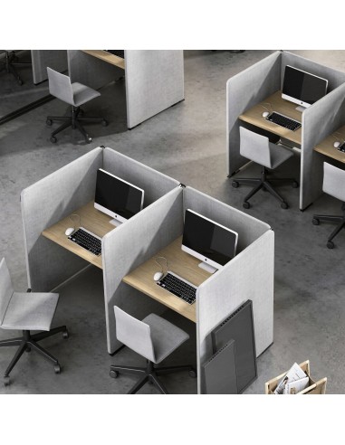 Bureau acoustique 2 postes côte à côte avec panneaux réduction sonores en gris MY SPACE.