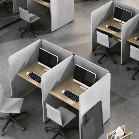Bureau acoustique 2 postes côte à côte avec panneaux réduction sonores en gris MY SPACE.