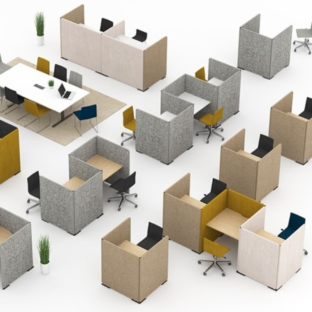 Bureau acoustique 2 postes alternés MY SPACE avec écrans en U classe C. 2