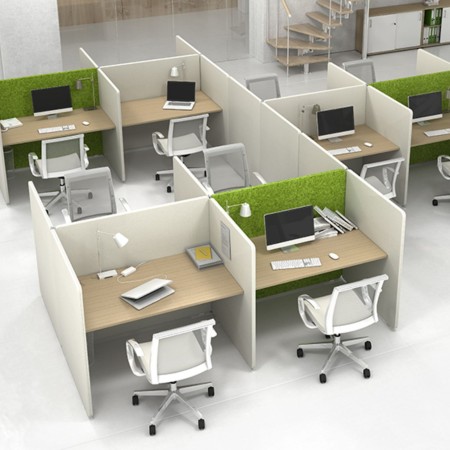 Espace de travail partagé à Berne avec bench 4 postes acoustique MY SPACE.