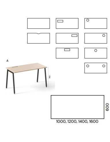 Dimensions bureau individuel NOVA A profondeur 60.
