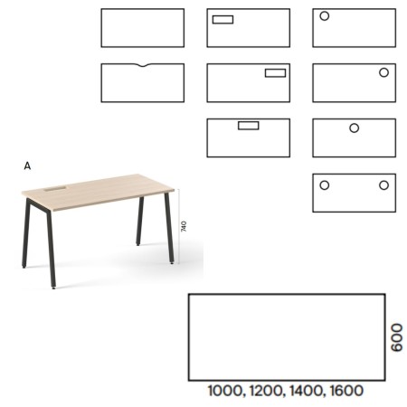 Dimensions bureau individuel NOVA A profondeur 60.