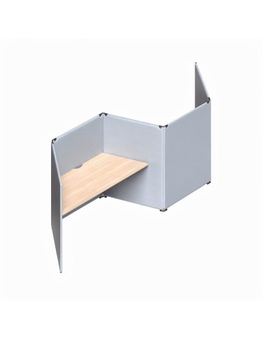 Bureau acoustique MY SPACE alterné avec deux postes en V et écrans gris clair.
