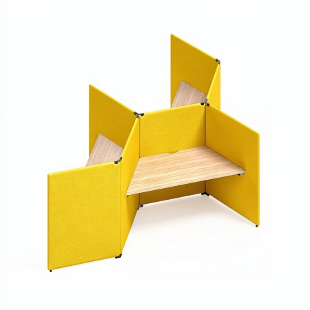 Bureau acoustique MY SPACE 3 postes en configuration nid d’abeille avec écrans acoustiques jaune