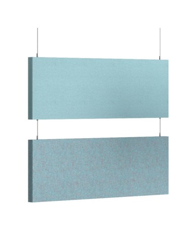 Double panneau acoustique suspendu MODUS double face en tissu pour plafond de bureau.