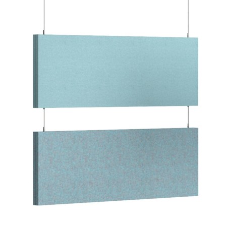 Double panneau acoustique suspendu MODUS double face en tissu pour plafond de bureau.