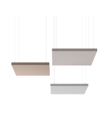 Panneau acoustique MODUS suspendu horizontalement au plafond avec revêtement tissu.