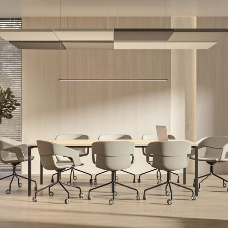 Panneau acoustique MODUS suspendu horizontalement au plafond avec revêtement tissu. 2