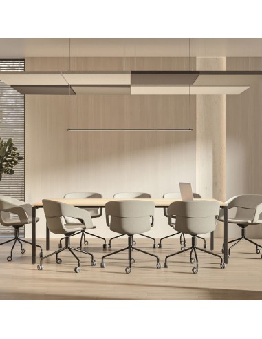 Panneaux acoustiques MODUS installés au plafond dans une salle de réunion professionnelle à Lausanne.
