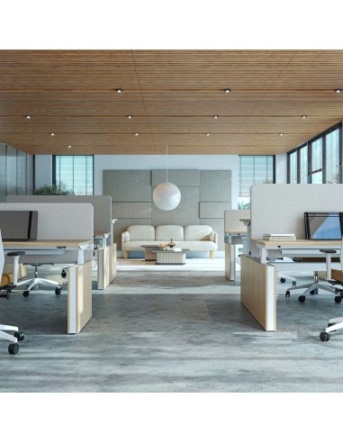 Panneaux décoratifs personnalisables acoustiques MODUS dans un espace de coworking à Fribourg.