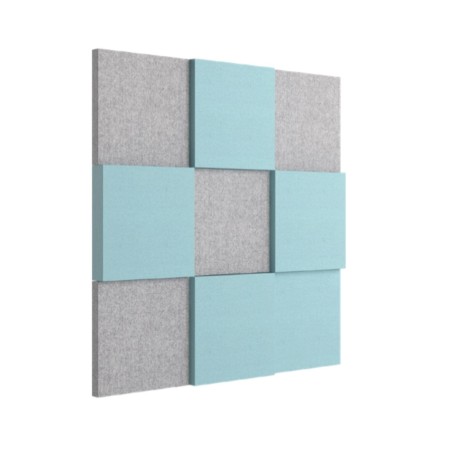 Panneau acoustique mural MODUS composé de plusieurs panneaux acoustiques décoratifs de différentes dimensions.