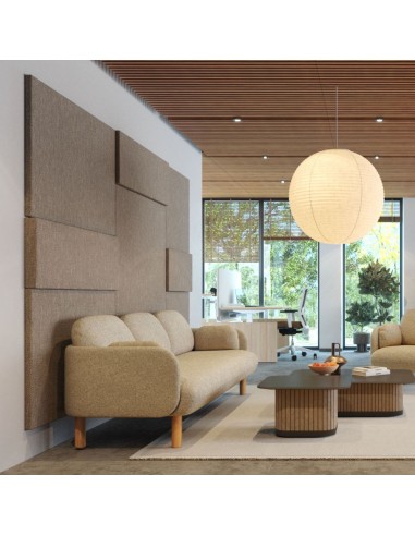 Panneaux acoustiques muraux MODUS installés dans un espace lounge professionnel pour améliorer l'acoustique.