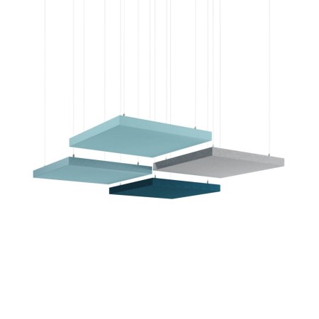 Panneau acoustique de plafond MODUS Light pour bureaux et open spaces en bleu.