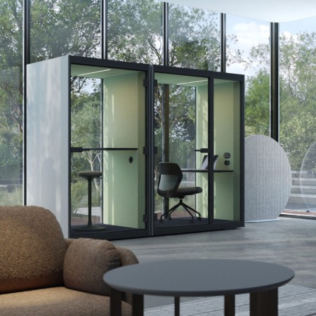Cabine acoustique de bureau SONUS S+ pour une personne avec porte vitrée et isolation phonique classe B. 2