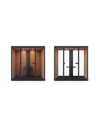 Cabine acoustique de réunion 2 personnes SONUS M avec paroi en PET ou en verre design.