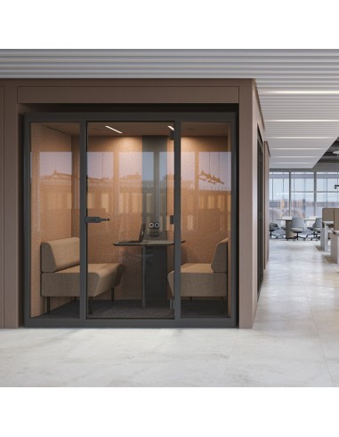 Cabine acoustique réunion 2 personnes SONUS M avec ventilation silencieuse à Crans Montana.