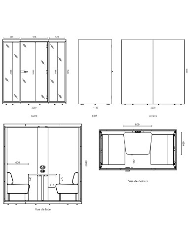Dimensions de la cabine acoustique SONUS M.