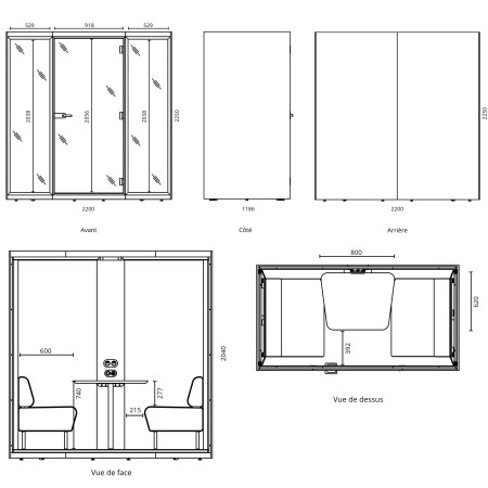 Dimensions de la cabine acoustique SONUS M.