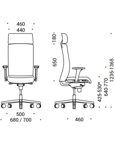 Dimensions de la chaise de direction AURA.