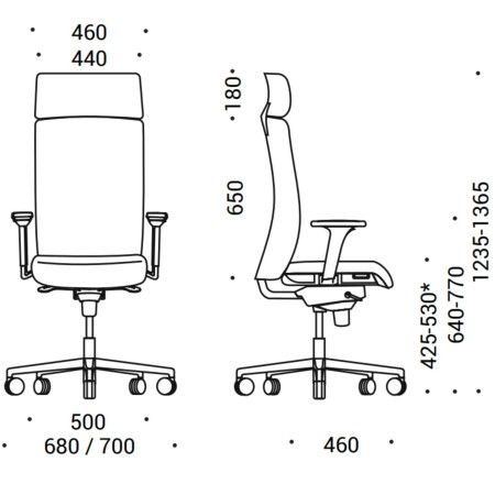 Dimensions de la chaise de direction AURA.