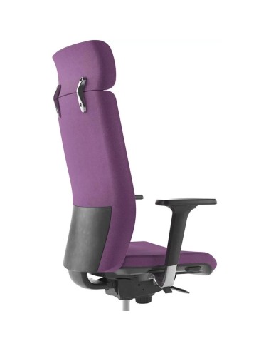 Fauteuil de direction violet ergonomique AURA avec appui-tête vue de profil.
