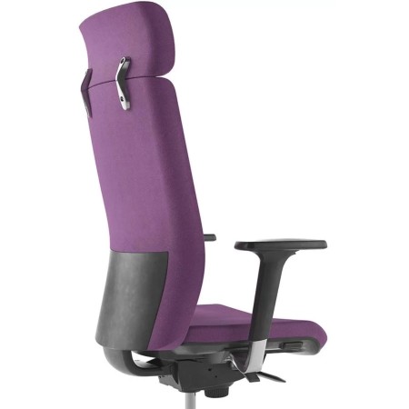 Fauteuil de direction violet ergonomique AURA avec appui-tête vue de profil.