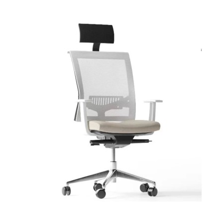 Fauteuil de direction EVA.II avec dossier résille, appui-tête et mécanisme synchrone en blanc.