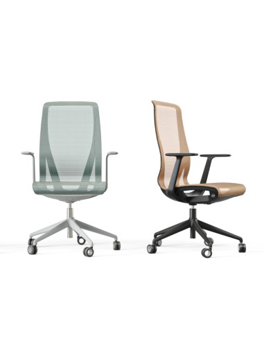 Chaise verte structure blanche et chaise orange structure noire D-CHAIR pour bureaux.